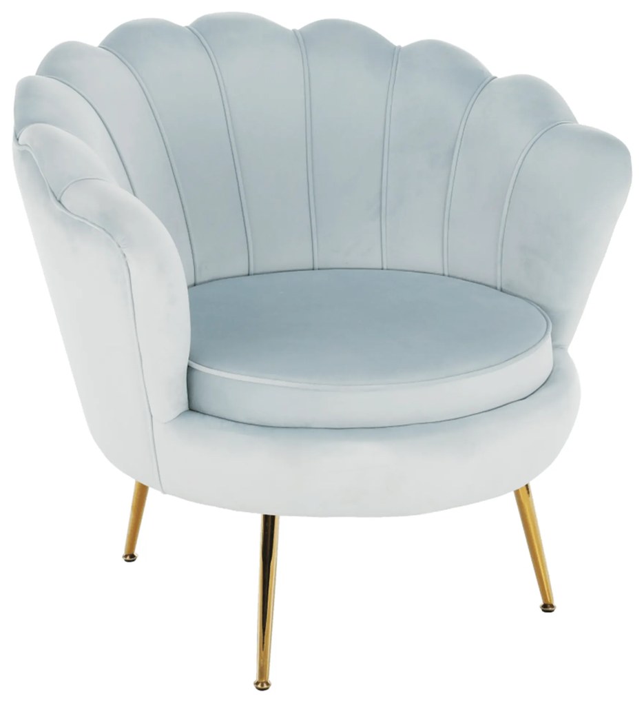 Fotoliu în stil Art-deco, catifea Velvet gri-albastru/crom auriu, NOBLIN