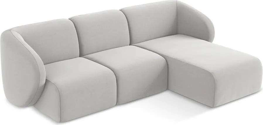 Colțar gri deschis cu tapițerie din catifea (cu colț pe partea dreaptă/cu șezlong) Lani – Makamii