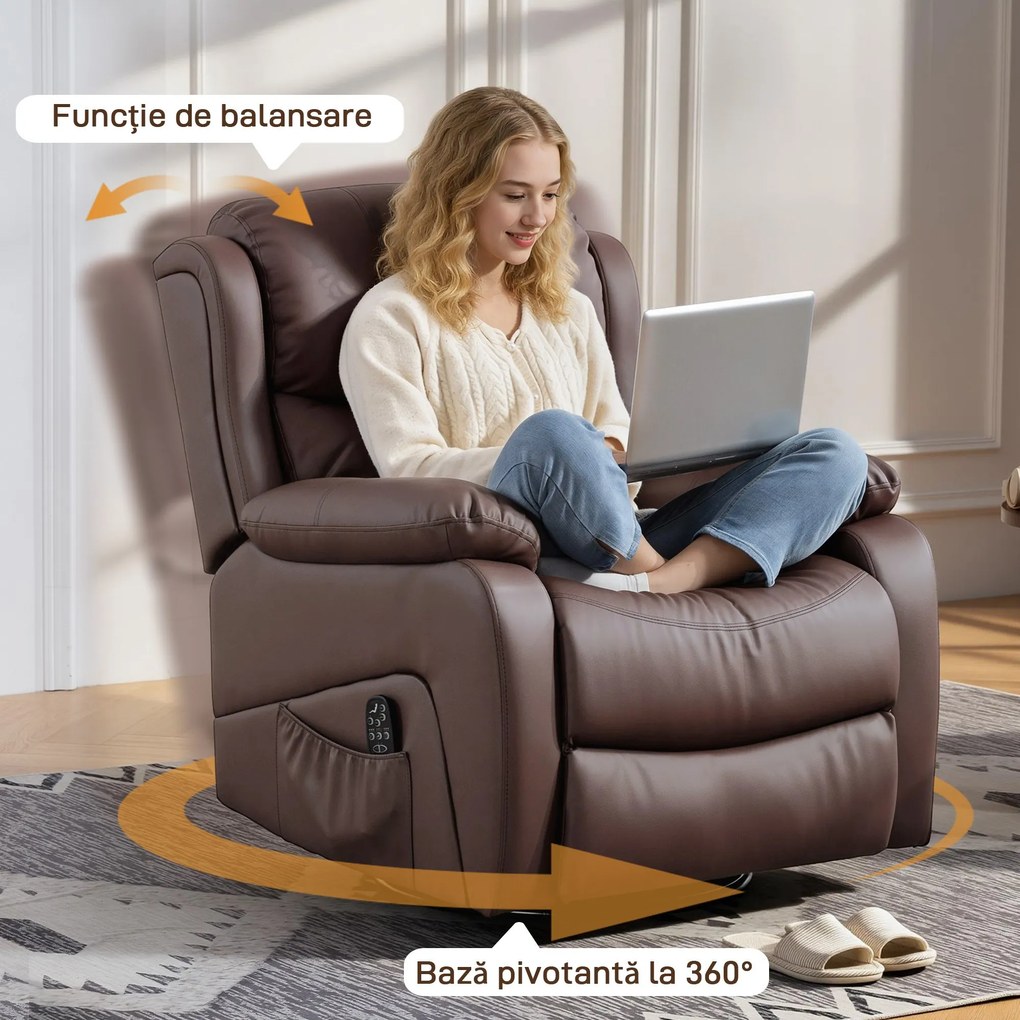 HOMCOM Fotoliu Electric Rabatabil cu 8 Puncte de Masaj, Suport pentru Picioare, 97x85x100 cm, Maro | Aosom Romania