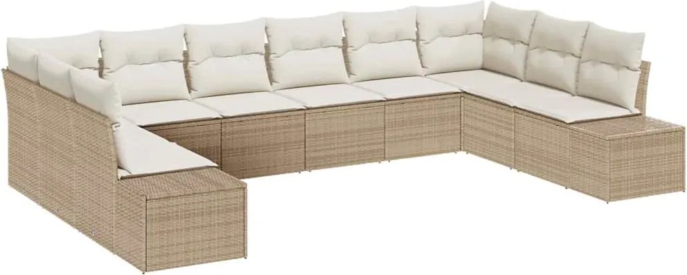 vidaXL Set de canapele pentru grădină cu pernă 10 pcs Bej poliratan