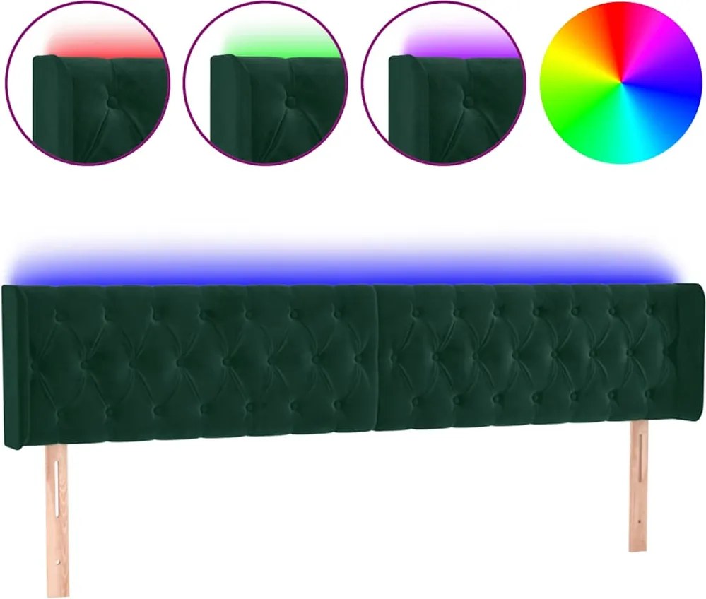 vidaXL Tăblie de pat cu LED, verde închis, 183x16x78/88 cm, catifea