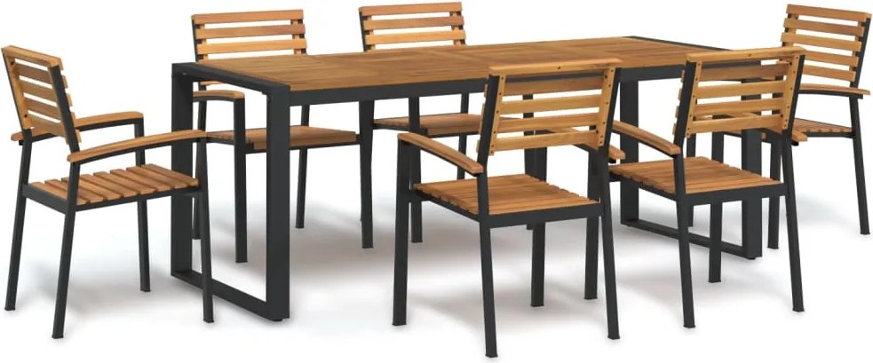 vidaXL Set mobilier de grădină, 7 piese, lemn masiv de acacia și metal