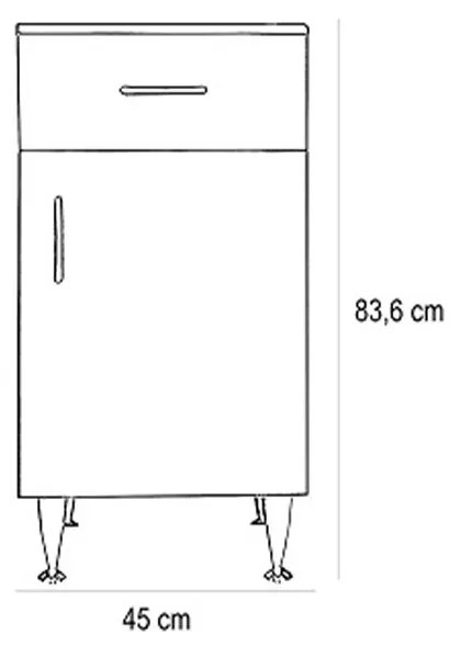 Dulap jos Bianca Plus 45 cu 1 ușă, 1 sertar, alb lucios, dreapta
