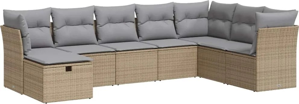 vidaXL Set canapele de grădină, 8 piese, cu perne, bej, poliratan