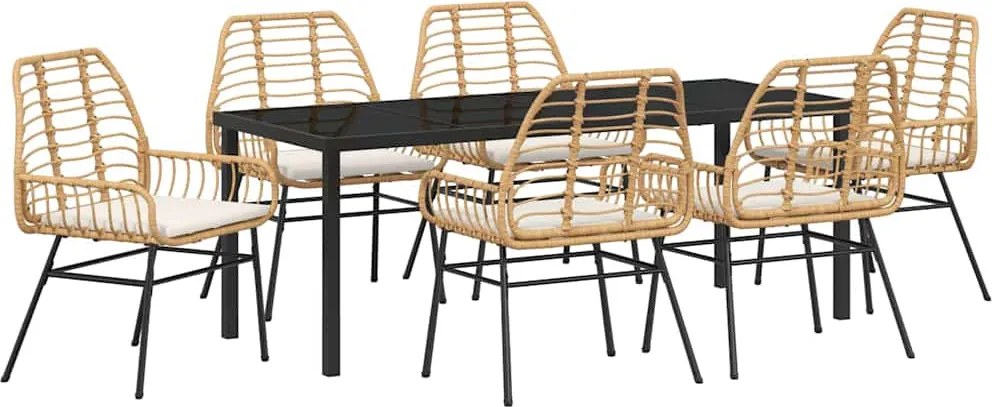 vidaXL Set de masă pentru grădină 7 pcs Maro poliratan