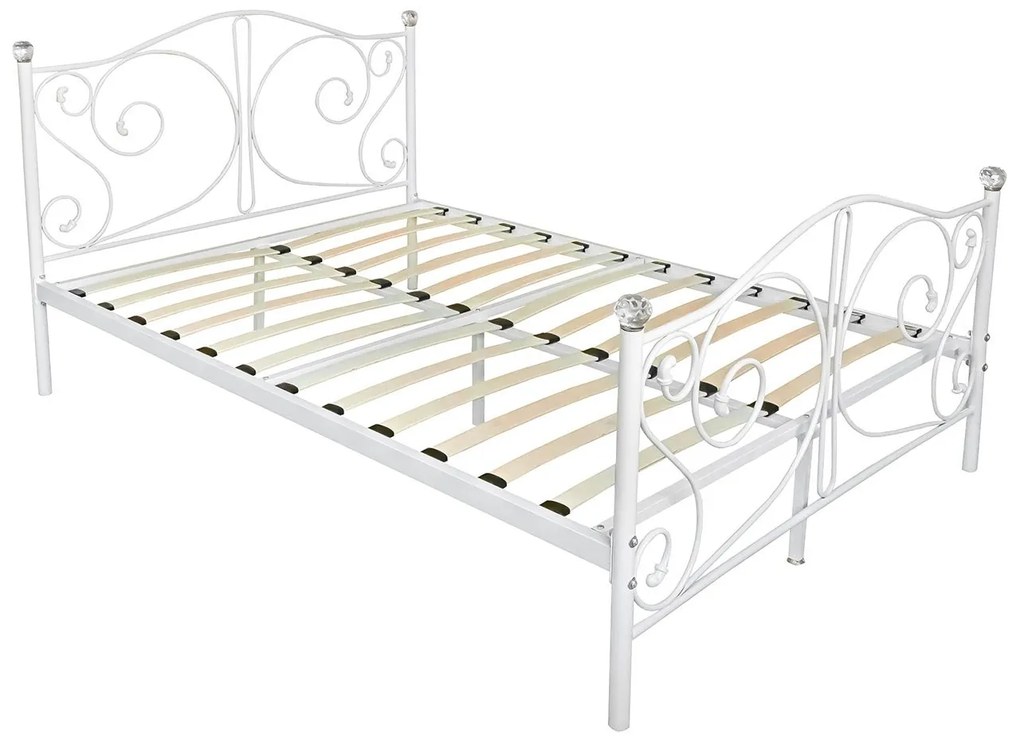 Pat matrimonial metalic cu cristale 160 cm Drystan (Alb) (140x200). 1060495