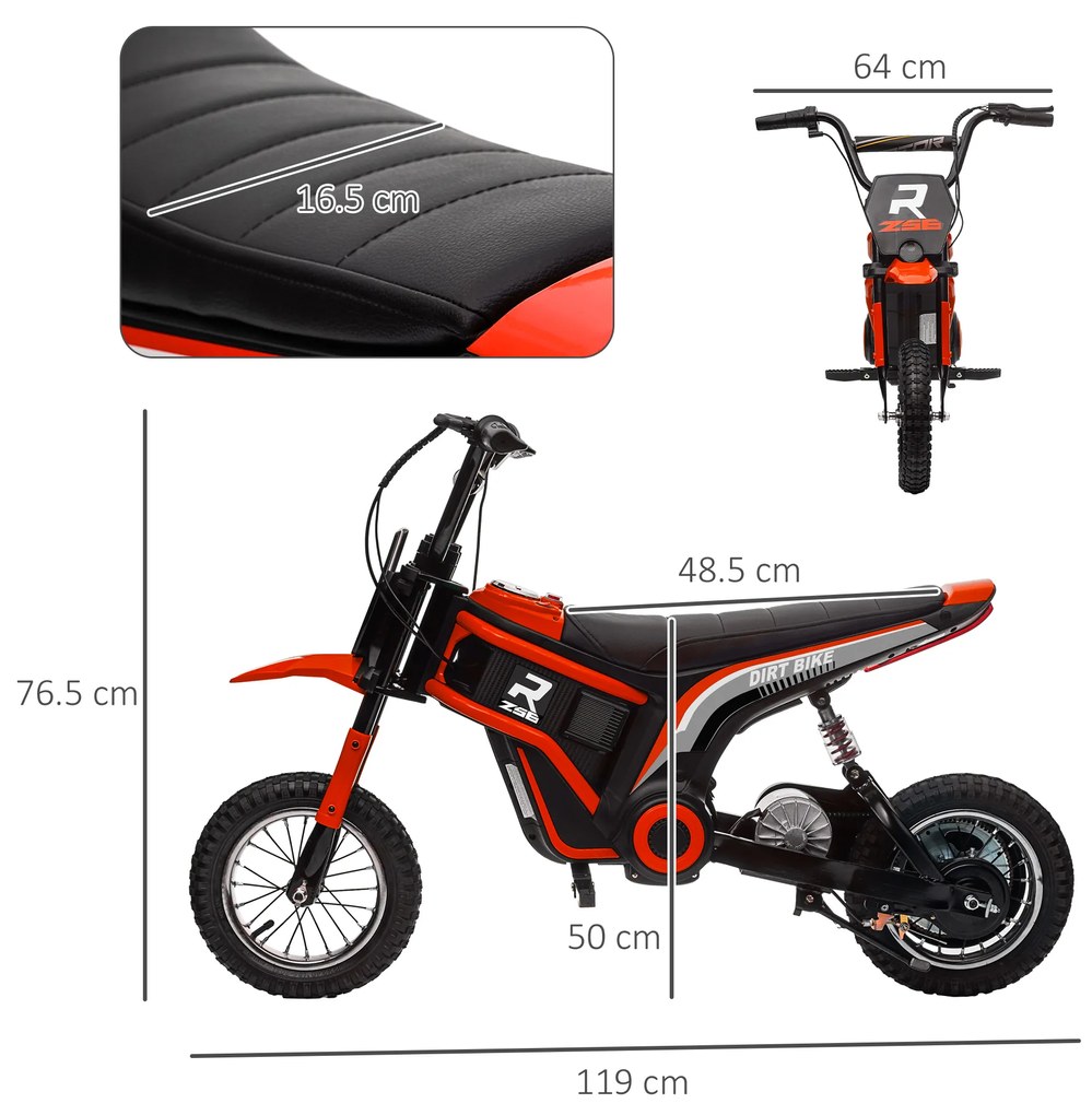 HOMCOM Motocicletă Electrică pentru Copii cu Accelerație Manuală și 2 Viteze, 119x64x76,5 cm, Roșu | Aosom Romania