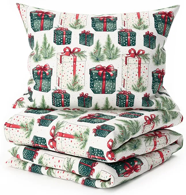 Lenjerie de pat din bumbac CHRISTMAS PRESENT crem Dimensiune lenjerie de pat: 70 x 90 cm | 140 x 200 cm