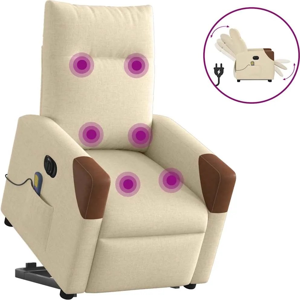 vidaXL Fotoliu electric de masaj rabatabil cu ridicare, crem, textil
