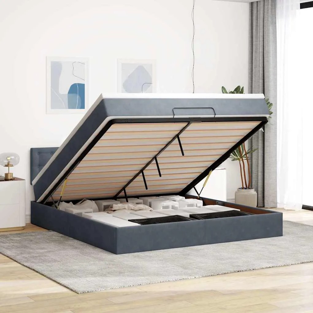 vidaXL Cadru de pat otoman cu saltea Gri închis 160x200cm catifea