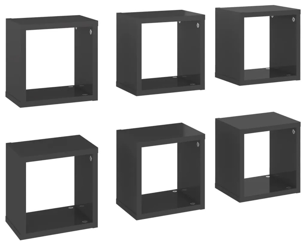 807078 vidaXL Raft de perete cub, 6 buc., gri extralucios, 22x15x22 cm, PAL