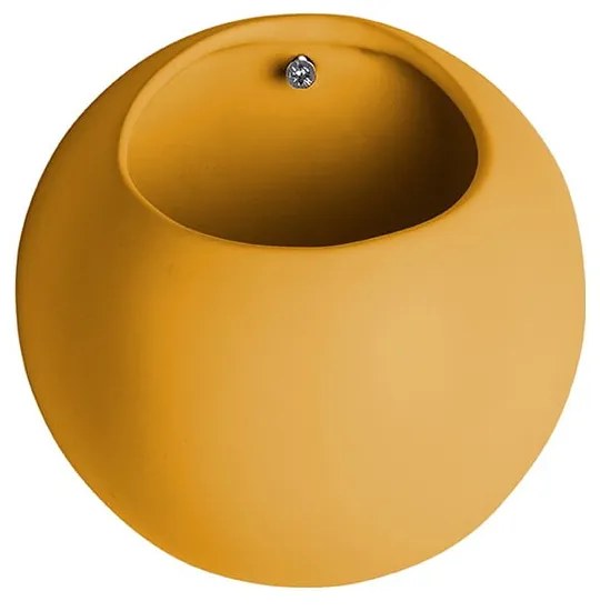 Ghiveci suspendat din ceramică PT LIVING Globe, galben ocru mat