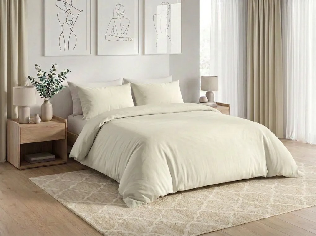 Lenjerie de pat din bumbac CALMORA crem verde Dimensiune lenjerie de pat: 2 buc 70 x 90 cm | 200 x 220 cm