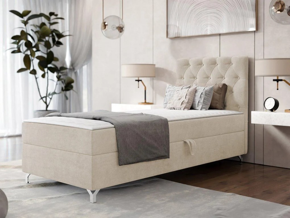 Pat de o persoană 80 cm Jenaks 1 (Bej) (cu somieră și saltea) (cu sp. depozitare) (S). Promo -17%. 1103574