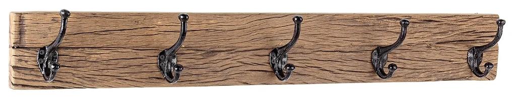 Cuier de perete din lemn maro cu 5 agatatori din fier negru patinat Rafter 94 cm x 14 cm x 13 cm