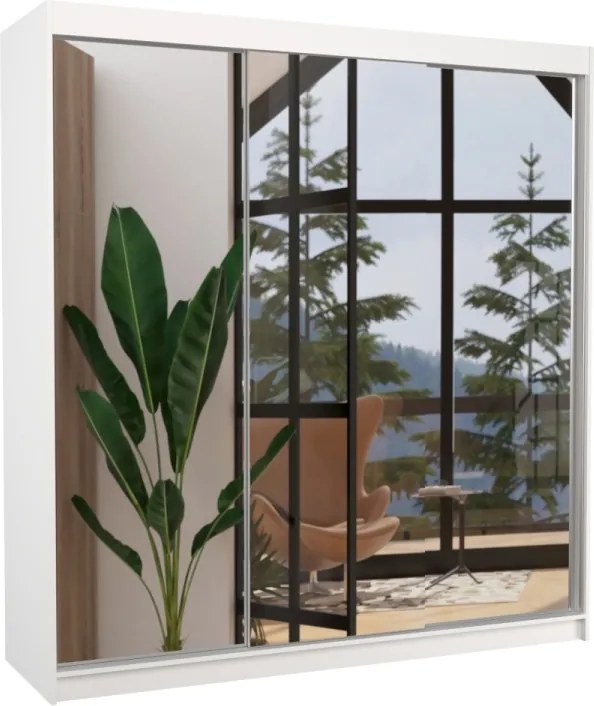 Dulap cu usi glisante si oglinda 200x215 cm, Austin, ADRK Furniture (Culoare: Sonoma)