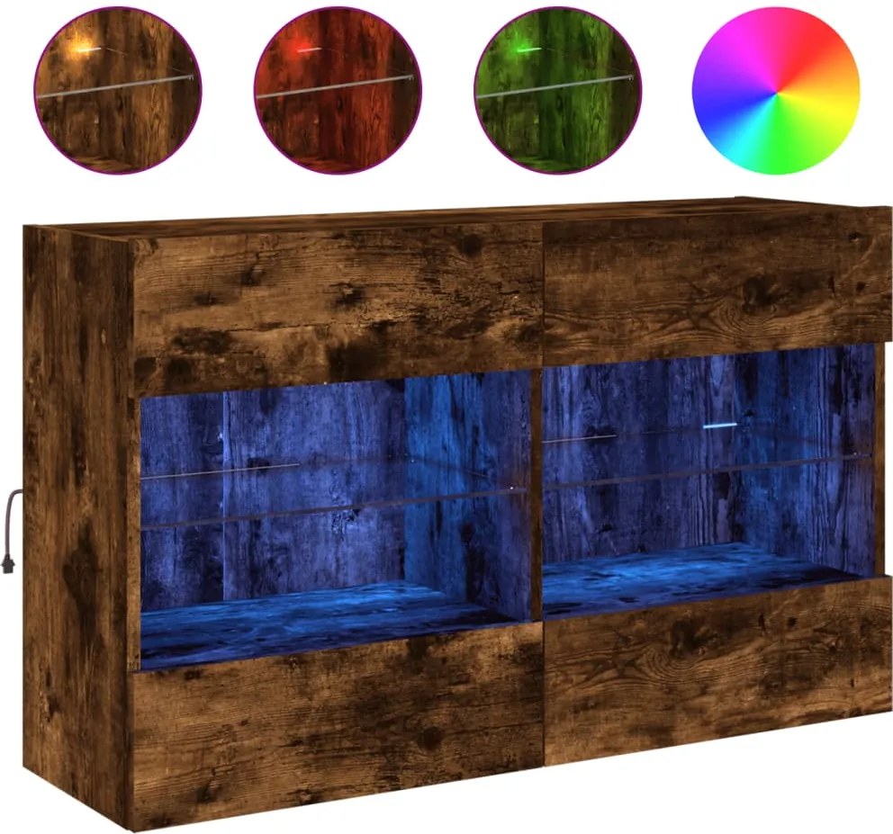 vidaXL Comodă TV de perete cu LED, stejar fumuriu, 98,5x30x60,5 cm