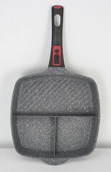 Tigaie grill 3in1 Zilan ZLN3352, 28 cm, Material aluminiu, Interior granit, Maner soft touch detasabil, Compatibil inductie