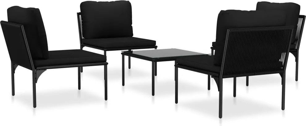 vidaXL Set mobilier de grădină cu perne, 5 piese, negru, PVC