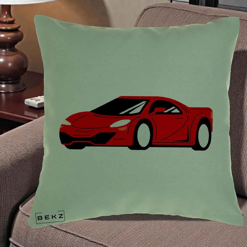 Perna Personalizata Masina Sport Rosie Grafic, 40x40 cm, Verde, Husa Detasabila, Perna Inclusa, BEKZ®