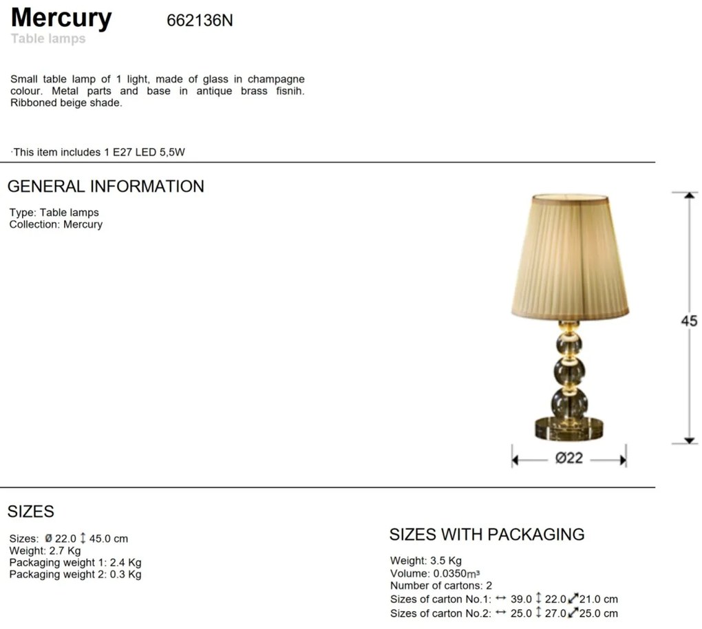 Veioza design elegant Mercury 662136N