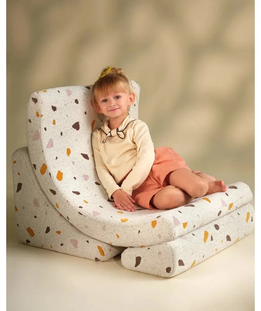 Fotoliu de copii alb cu tapițerie din țesătură bouclé/cu tapițerie din chenille Terrazzo Moon – Wigiwama