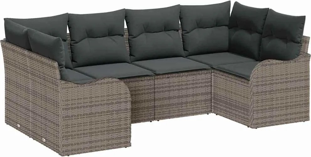 vidaXL Set de canapele pentru grădină cu pernă 6 pcs Gri Rattan poli