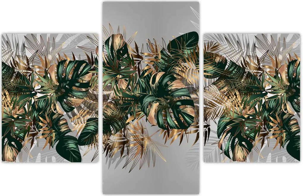Tablou - Frunze tropicale, Galben - auriu (90x60 cm)