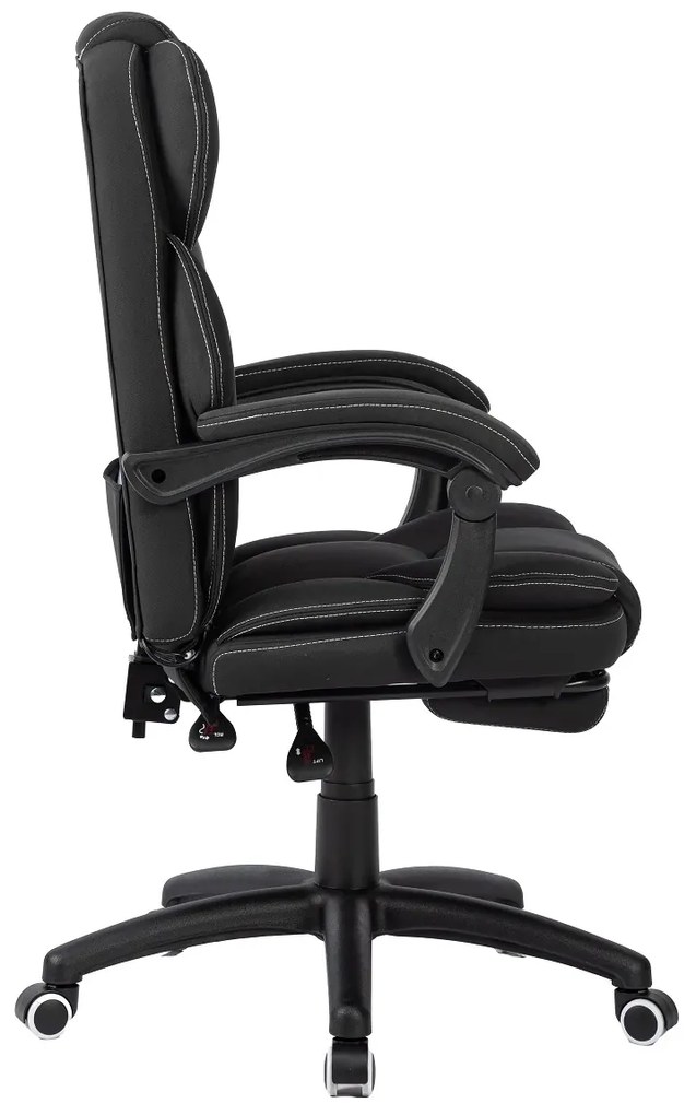 RESIGILAT- Scaun directorial, masaj lombar, spatar rabatabil, suport pentru picioare, material textil auto premium, Negru