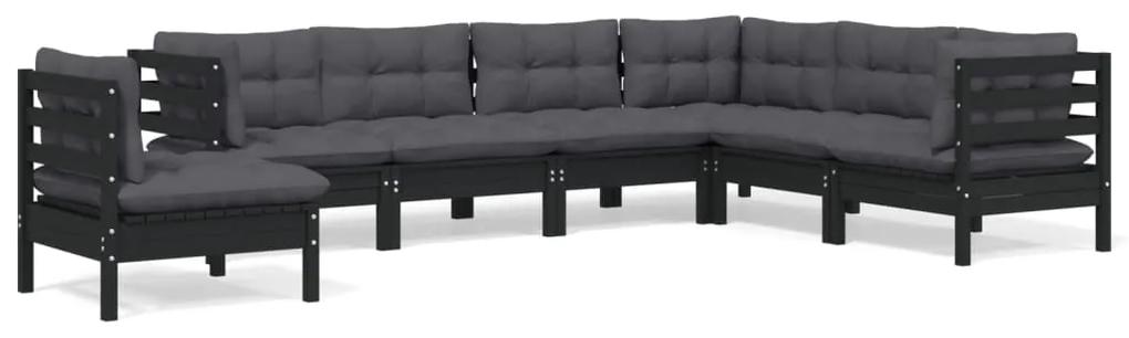 Set mobilier gradina cu perne, 7 piese, negru, lemn masiv pin Negru, 7