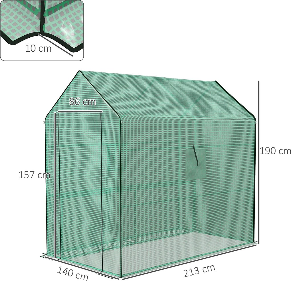 Outsunny Bătătură de înlocuire pentru seră de grădină 140 x 213 x 190 cm cu fereastră, ușă anti-UV pentru grădină - Verde | Aosom Romania