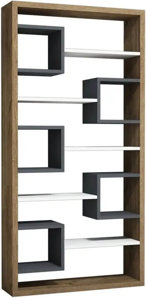 Biblioteca/etajera carti, Hamdo Homs, alb/nuc/gri antracit, 160 x 80 x 22 cm, PAL