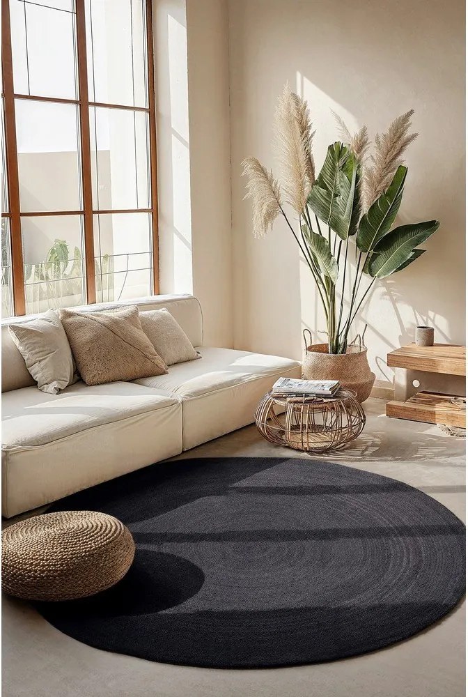 Covor negru reversibil/țesut manual rotund din iută ø 140 cm Braided – Hanse Home