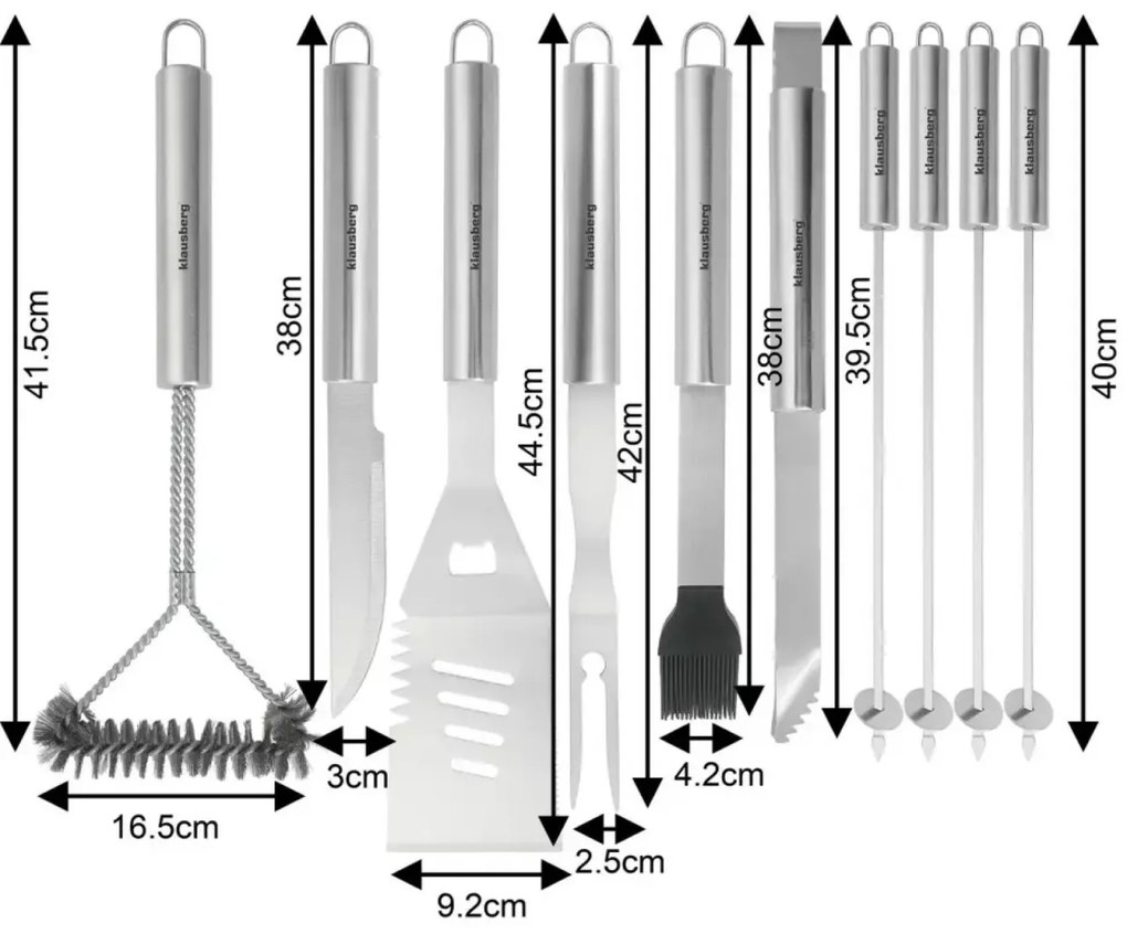 Set ustensile pentru gratar/BBQ, 10 piese, inox, Klausberg KB7901