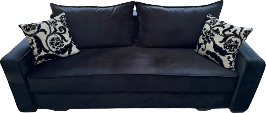 Canapea LARISA extensibila, 3 locuri, lada de depozitare , catifea negru, 220x95x85 Negru, Catifea