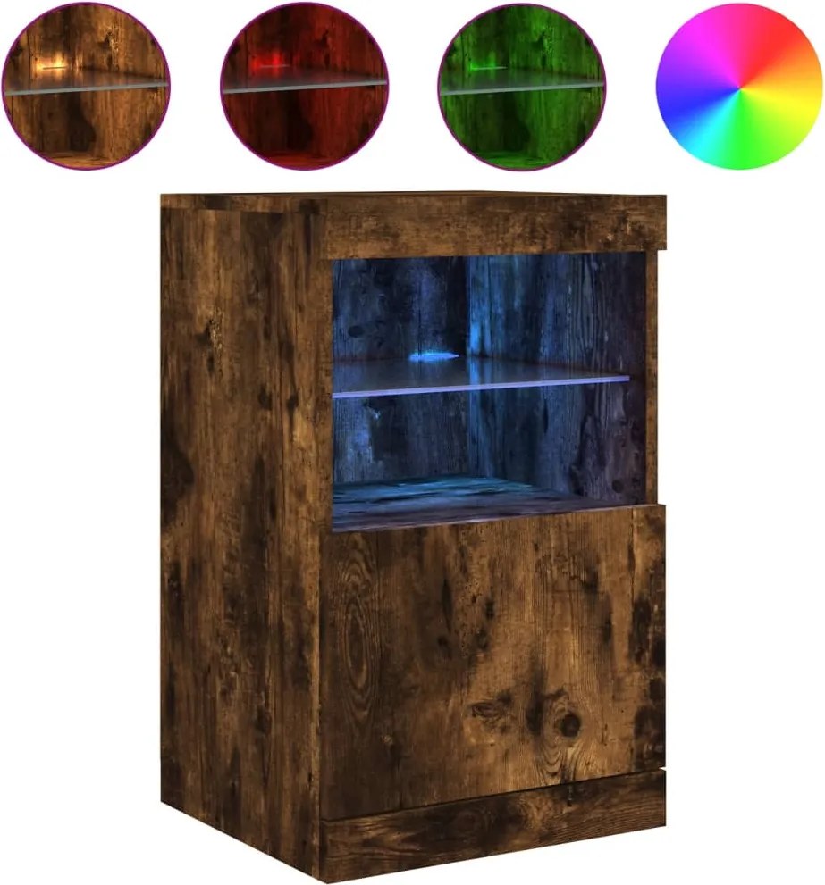 vidaXL Servantă cu lumini LED, stejar fumuriu, 41x37x67 cm
