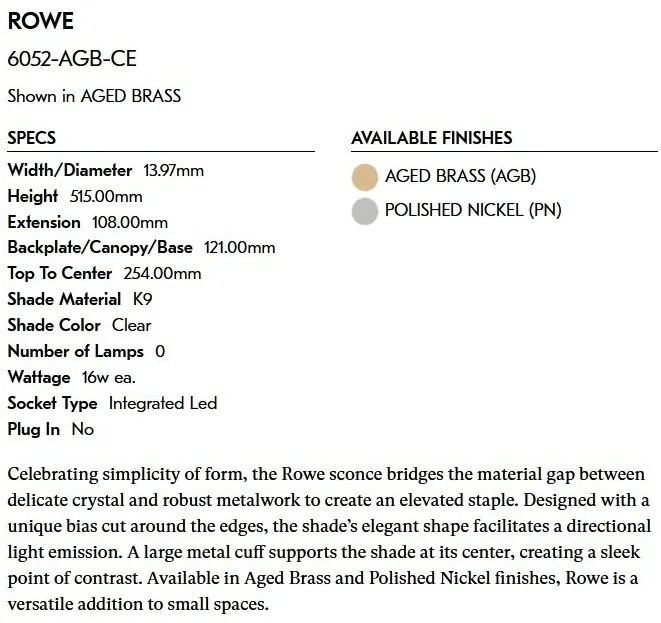 Aplica de perete LUX Rowe 6052-AGB-CE HVL