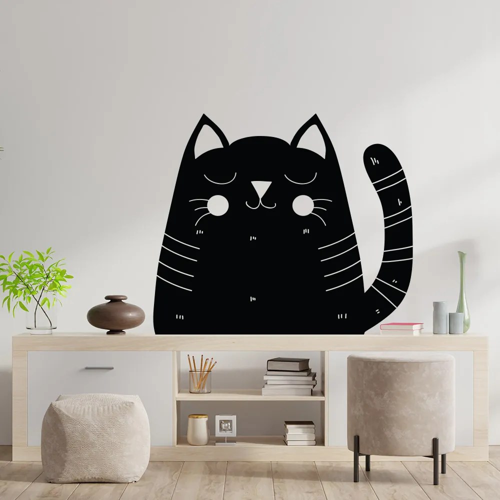 Sticker Decorativ Pisica Neagra, 47x40 cm, Negru, Oracal