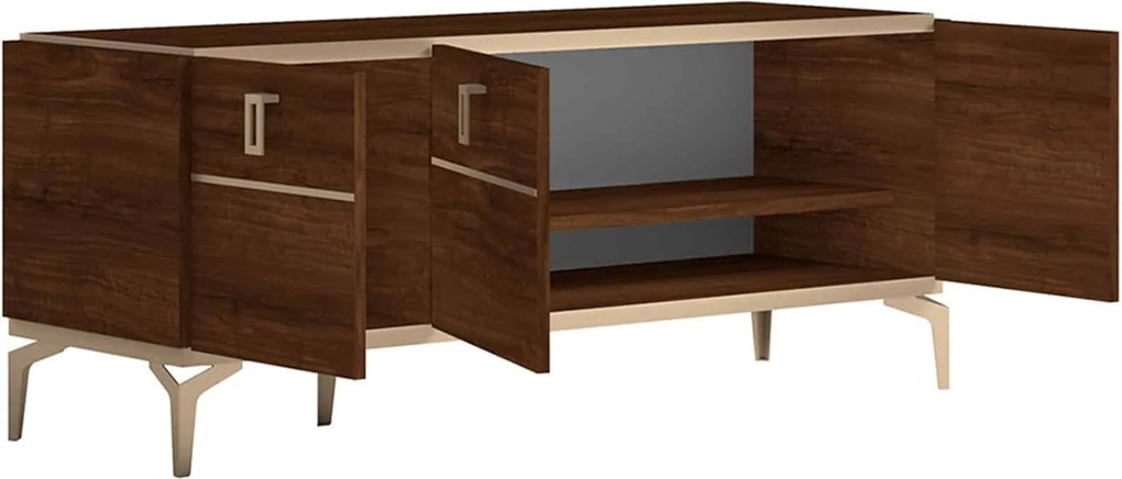 Comodă TV lemn masiv nuc Devon Lucios, 140 × 49 × 59 cm