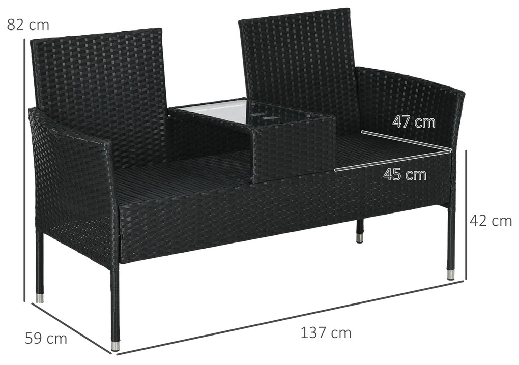 Outsunny Mobilier de Terasa pentru 2 Persoane cu Masa de Ceai