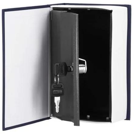 Seif, caseta valori, cutie metalica cu cheie, portabila, tip carte, albastru, 11.5x5.5x18 cm, Springos