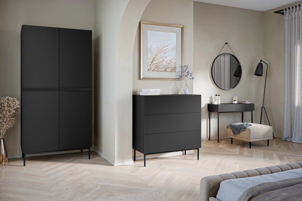 Măsuță de toaletă modernă Nicole 100 cm - negru mat / picioare negre