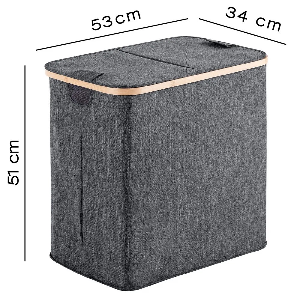 GEDY 133808 Yoshi coș pentru rufe 53 x 51 x 34 cm,bambus, gri