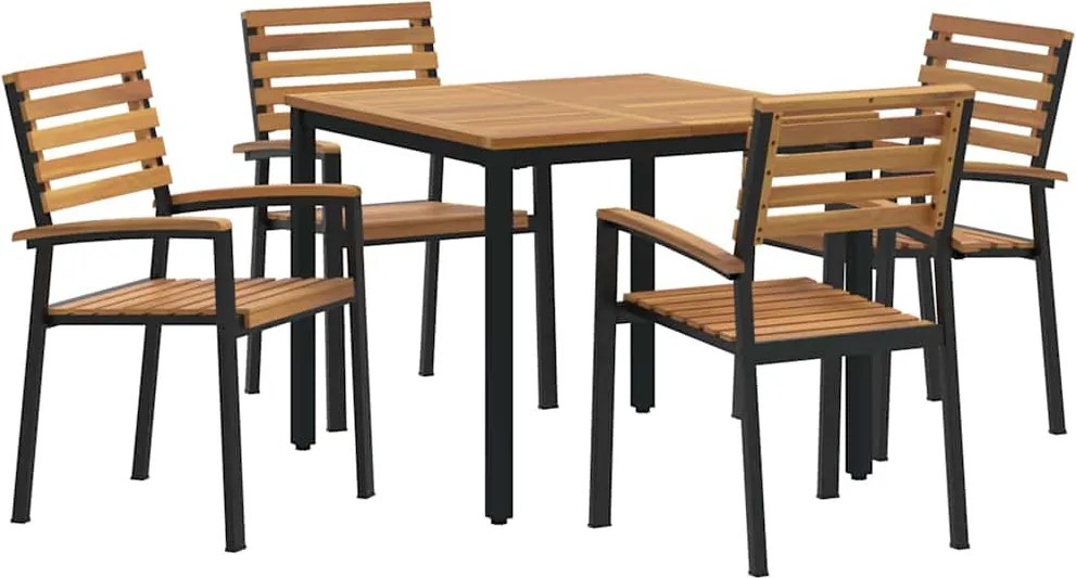 vidaXL Set de masă pentru grădină 5 pcs Negru Lemn Solid de Acacia