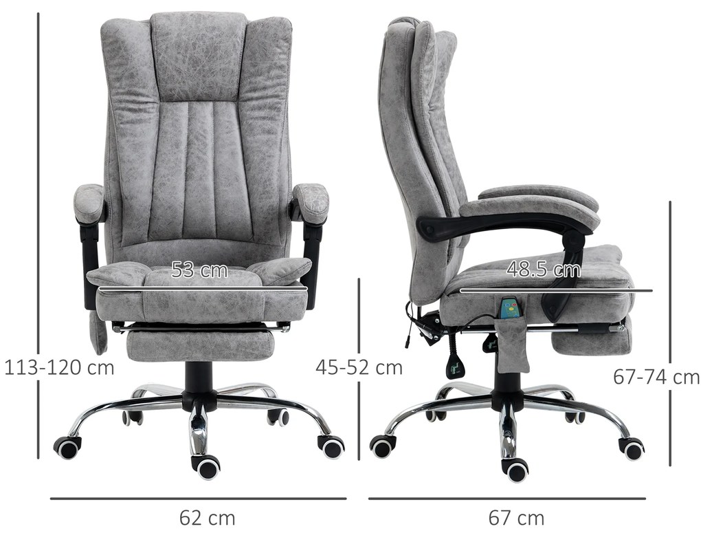 Scaun birou masaj si incalzire, pivotant 360°,62x67x113-120 cm,120 kg,Vinsetto | Aosom Romania