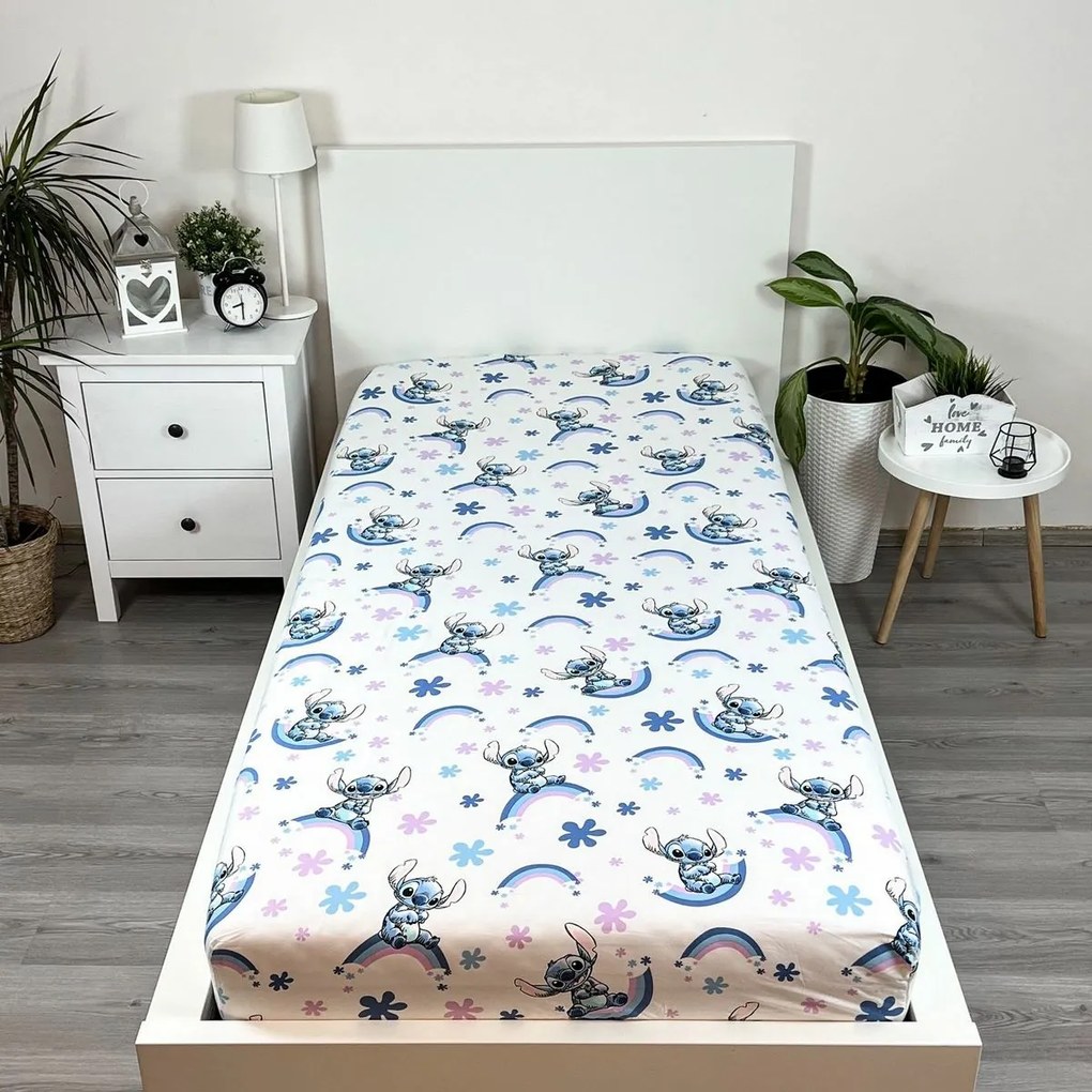 Cearșaf de pat din bumbac Jerry Fabrics Lilo și Stitch "Rainbow", 90 x 200 cm