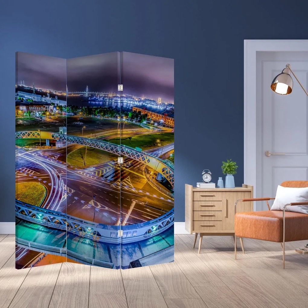Paravan - Panorama orașului nocturn (126x170 cm)