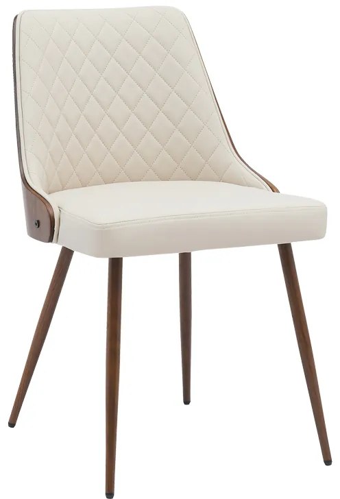 Scaun Bucatarie/Dining Karmm Piele Ecologica Bej, Picioare Metalice Finisaj Lemn