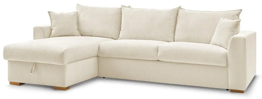 Colțar crem extensibil cu tapițerie din catifea reiată (cu colț variabil) Augustin – Bobochic Paris