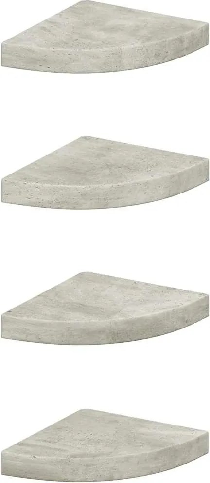 vidaXL Rafturi de colț de perete, 4 buc., gri beton, 25x25x3,8 cm, MDF